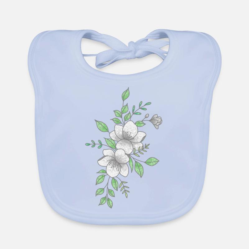 Weiße und graue Blume Baby Bio-Lätzchen