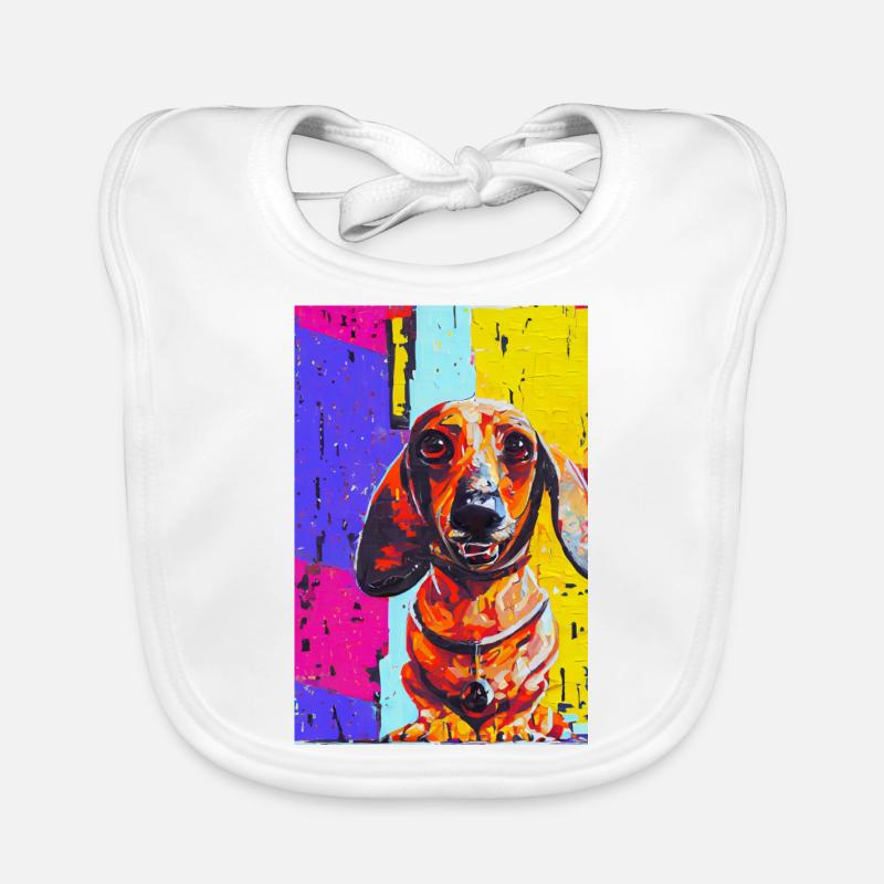 Modernes Pop-Art Print | Dackel mit Graffiti Bunt Baby Bio-Lätzchen