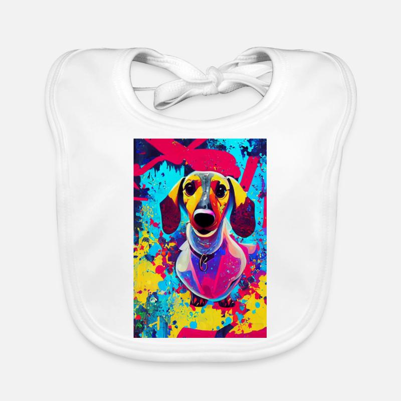 Modernes Pop-Art Print | Dackel mit Graffiti Bunt Baby Bio-Lätzchen