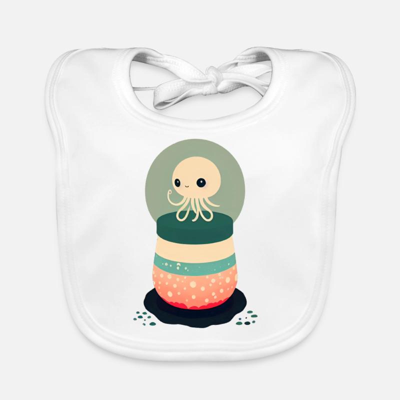 Mignonne pieuvre assise dans sa joyeuse petite bulle - Bavoir bio Bébé - blanc