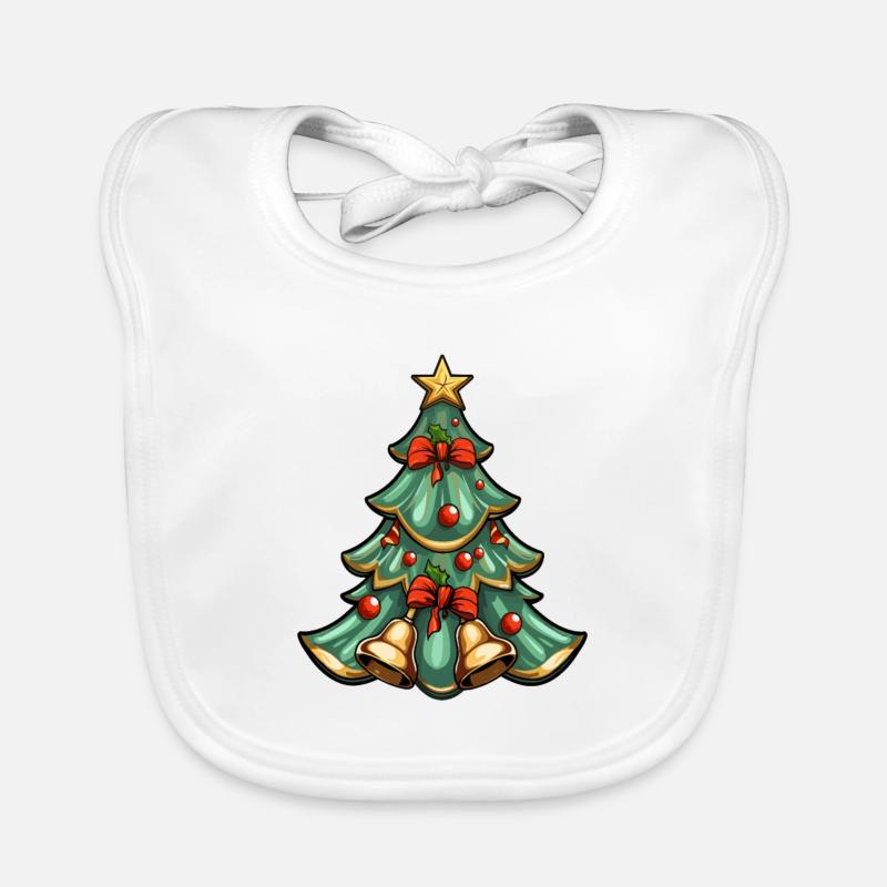 Sapin de Noël avec 2 cloches et décoration rouge Bavoir bio Bébé