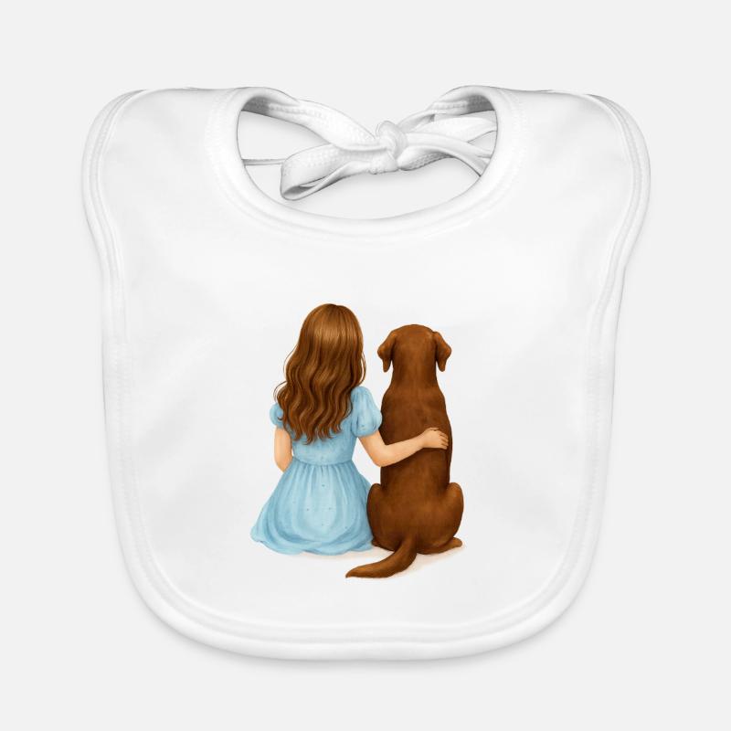 Femme brune avec labrador brun - Bavoir bio Bébé - blanc