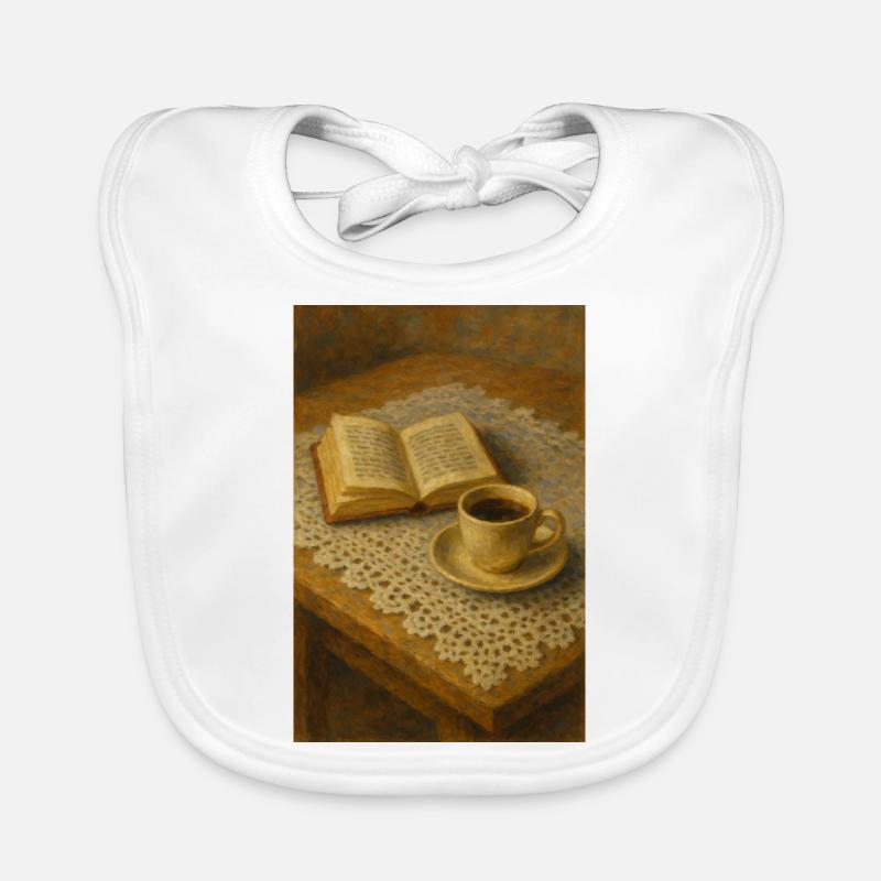 Livre et café - Bavoir bio Bébé - blanc
