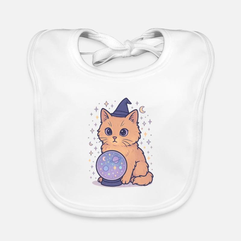 Chat astro avec boule de cristal - Bavoir bio Bébé - blanc