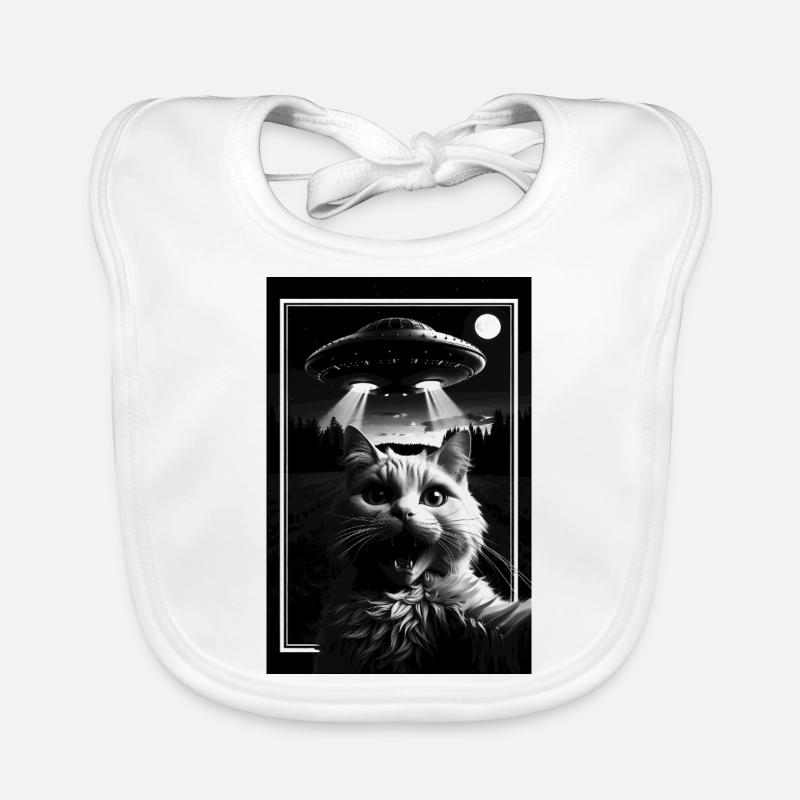 Cat Selfie with UFO – Funny Alien Encounter Organic Baby Bibs