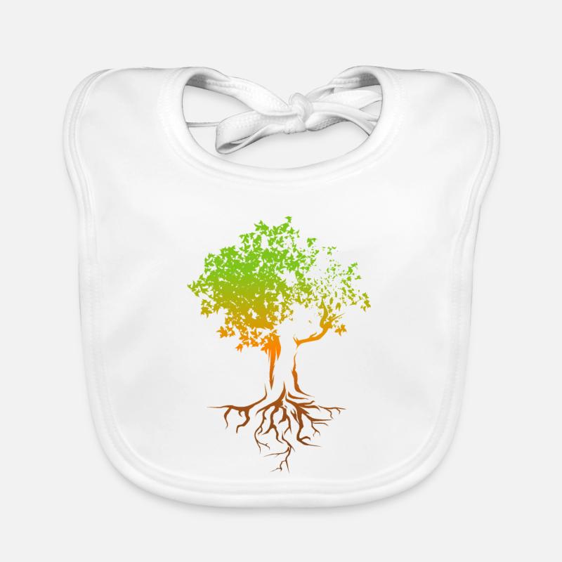 Baum Herbst Farben bunt Illustration Wald Natur - Baby Bio-Lätzchen - Weiß