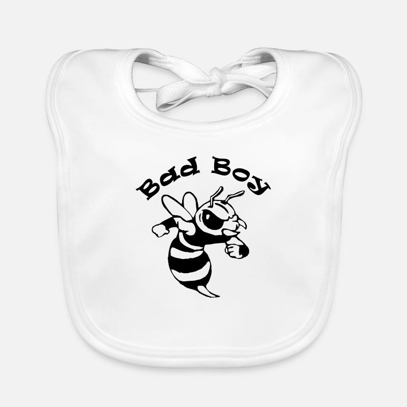 Saying "Bad Boy" with a cool comic bee Organic Baby Bibs