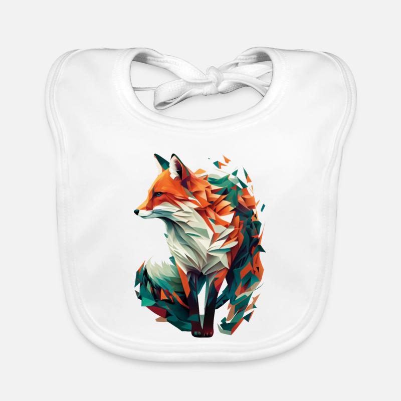 Fox Artwork Polygon Origami Orange Green Classy Organic Baby Bibs