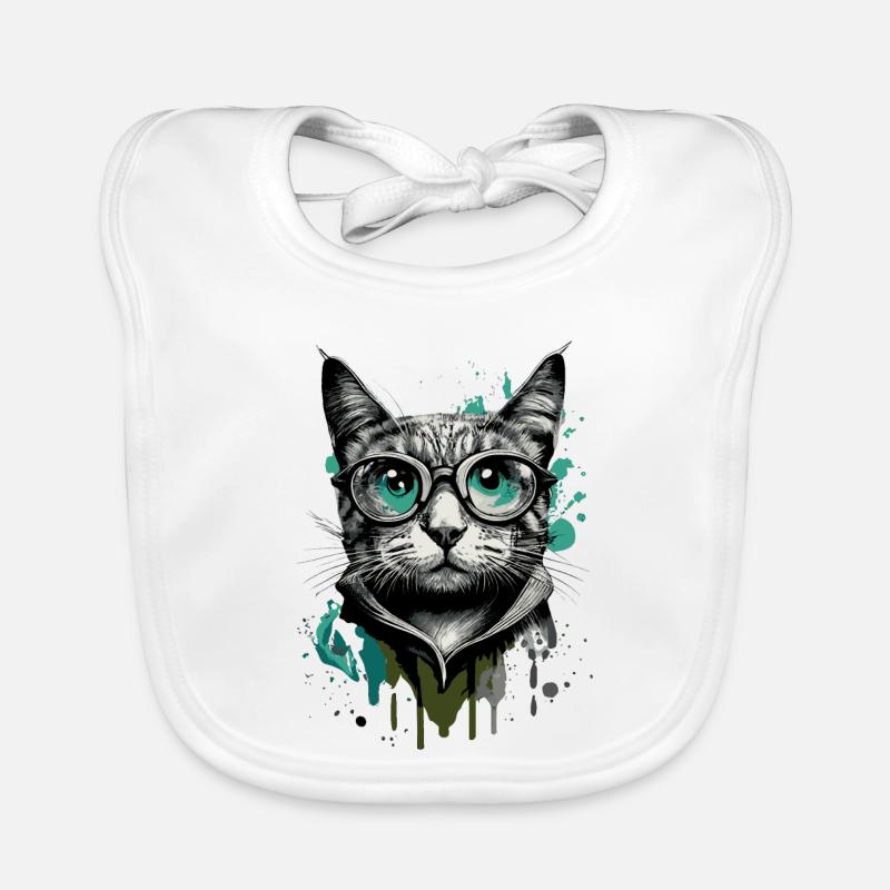 Chat à lunettes - Nerd Cat - Visage de chat Bavoir bio Bébé