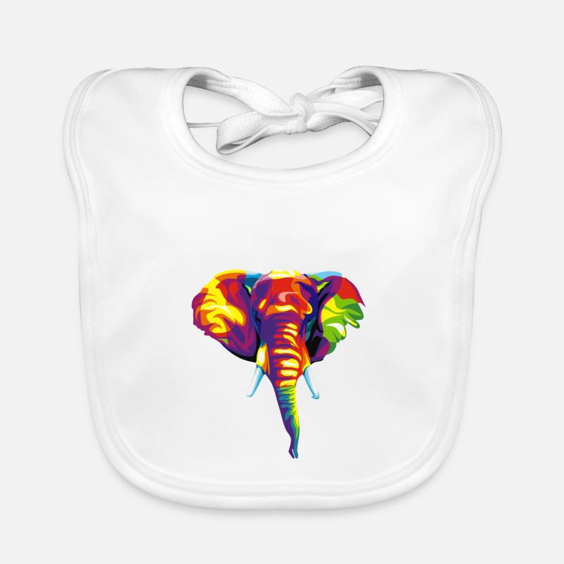 Elefant mit buntem abstraktem Muster. Baby Bio-Lätzchen