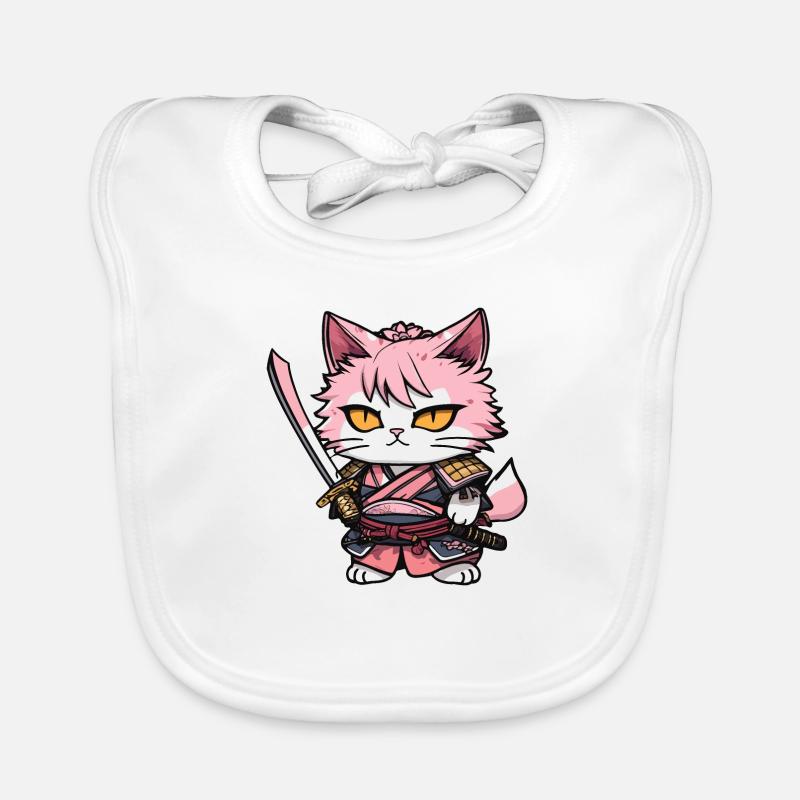 Chat samouraï & fleurs de cerisier #13 Bavoir bio Bébé