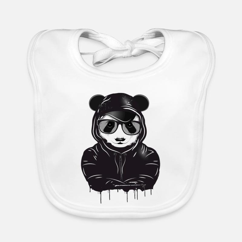funny panda bear with hoodie, baseball cap and glasses Organic Baby Bibs