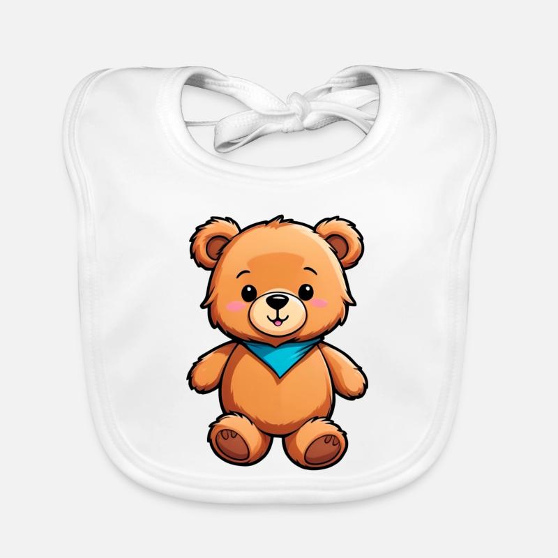 Ours en peluche de dessin animé pour enfants mignons - Bavoir bio Bébé - blanc