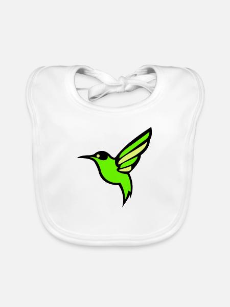 Silhouette d'oiseau colibri - Bavoir bio Bébé - blanc - Devant