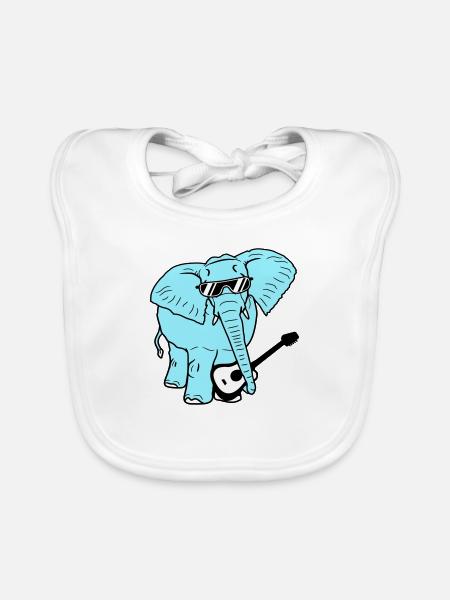 Elefant Spielt Gitarre Musik Party Band Gitarrist - Baby Bio-Lätzchen - Weiß - Vorne