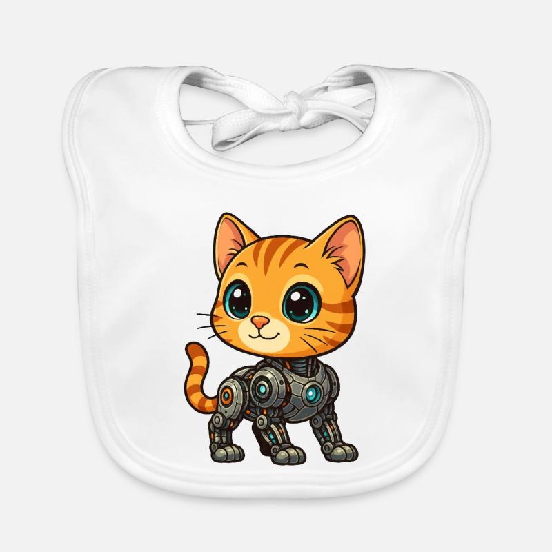Cute Kitten Cyborg Robot Cartoon Organic Baby Bibs