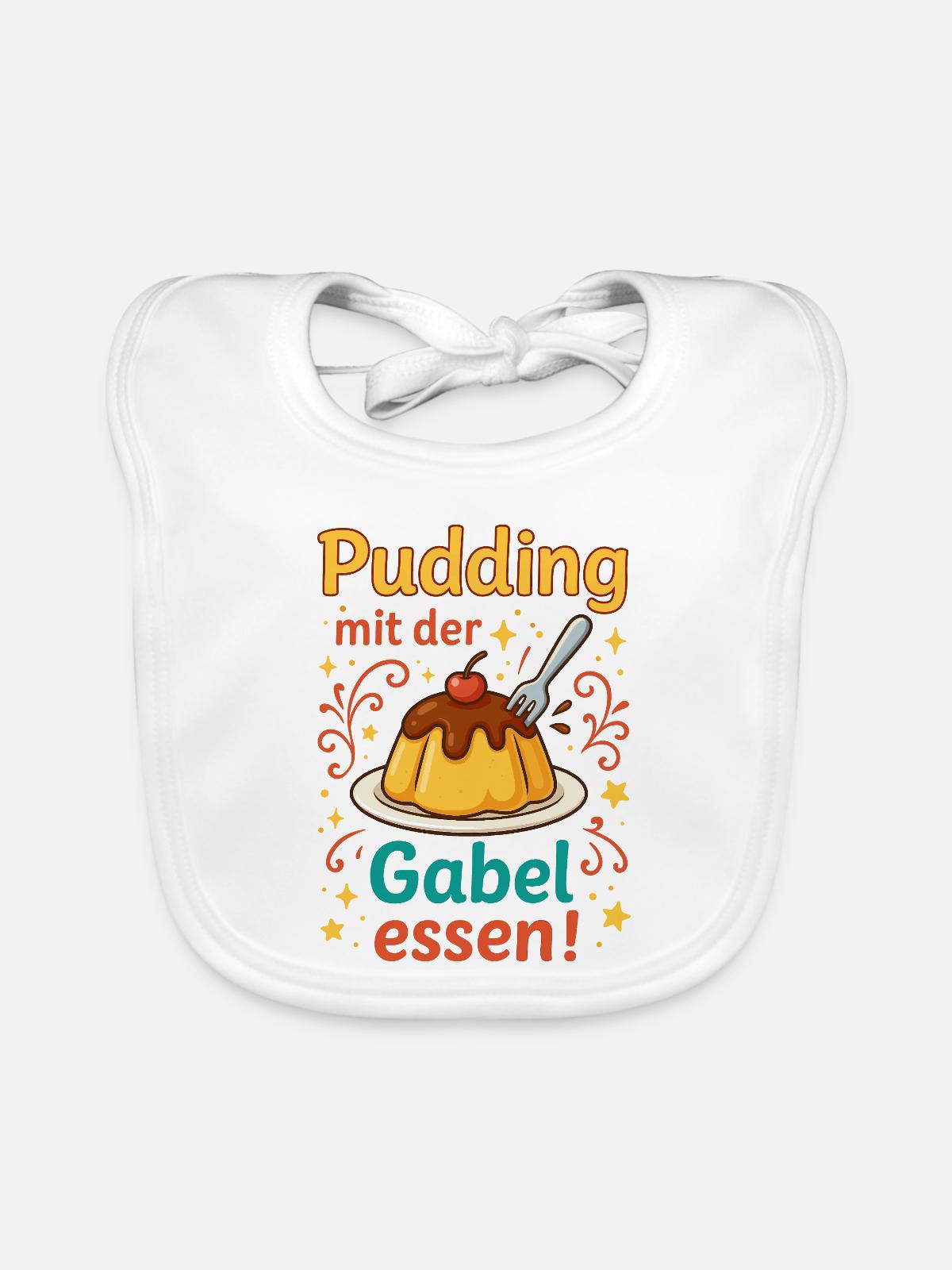 Pudding mit der Gabel Essen  - Baby Bio-Lätzchen - Weiß - Vorne