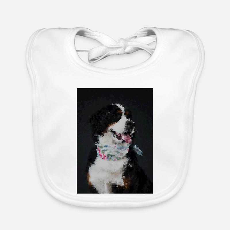 Chien en mosaïque avec collier coloré - Bavoir bio Bébé - blanc