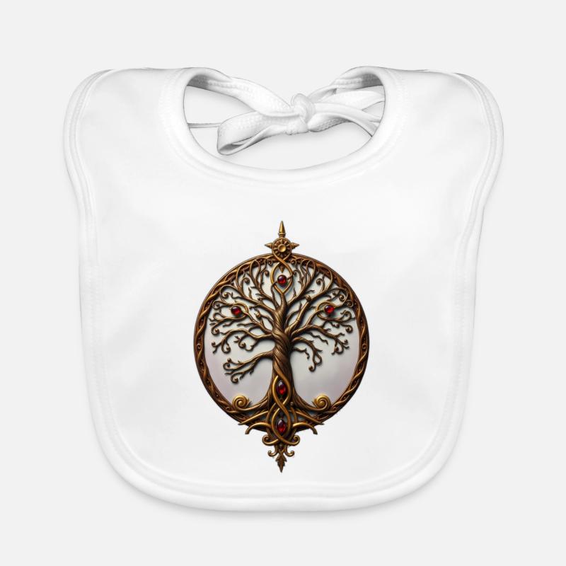 Arbre de Vie en Or - Bavoir bio Bébé - blanc