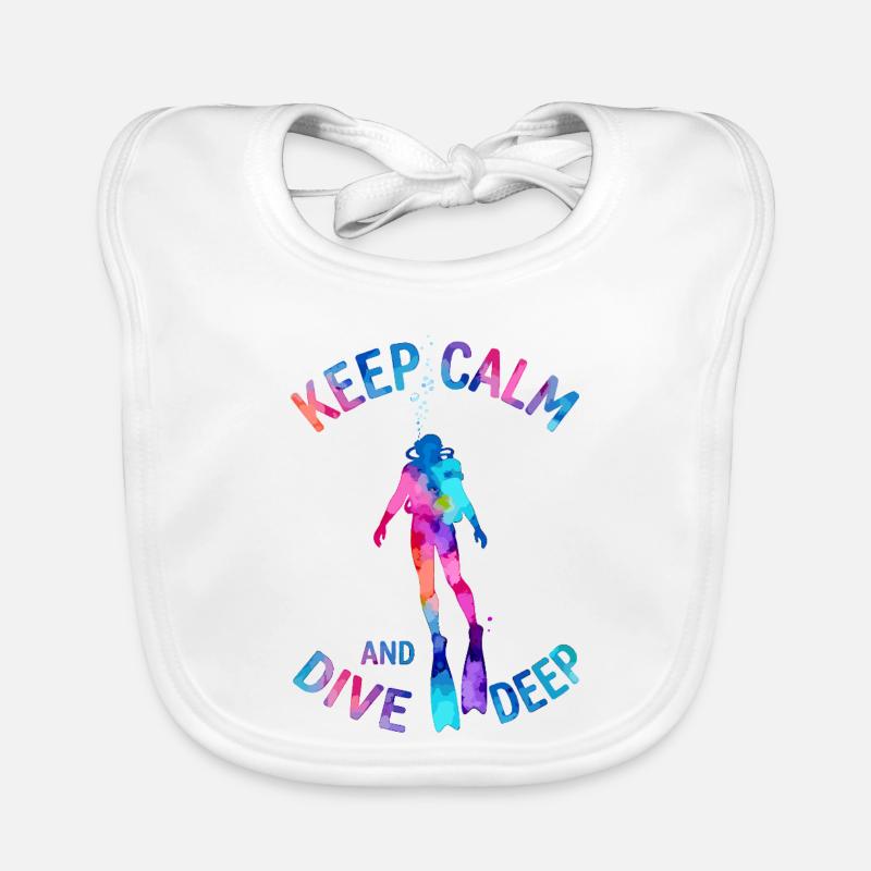 Keep Calm Dive Deep Colorful Diver Organic Baby Bibs