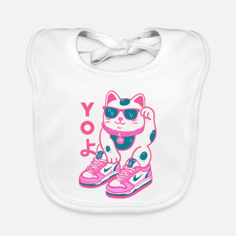 Pattes néon Chat en baskets - Bavoir bio Bébé - blanc