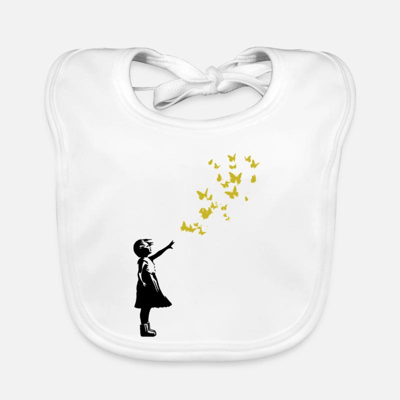 Papillons dans le style Banksy - Bavoir bio Bébé - blanc