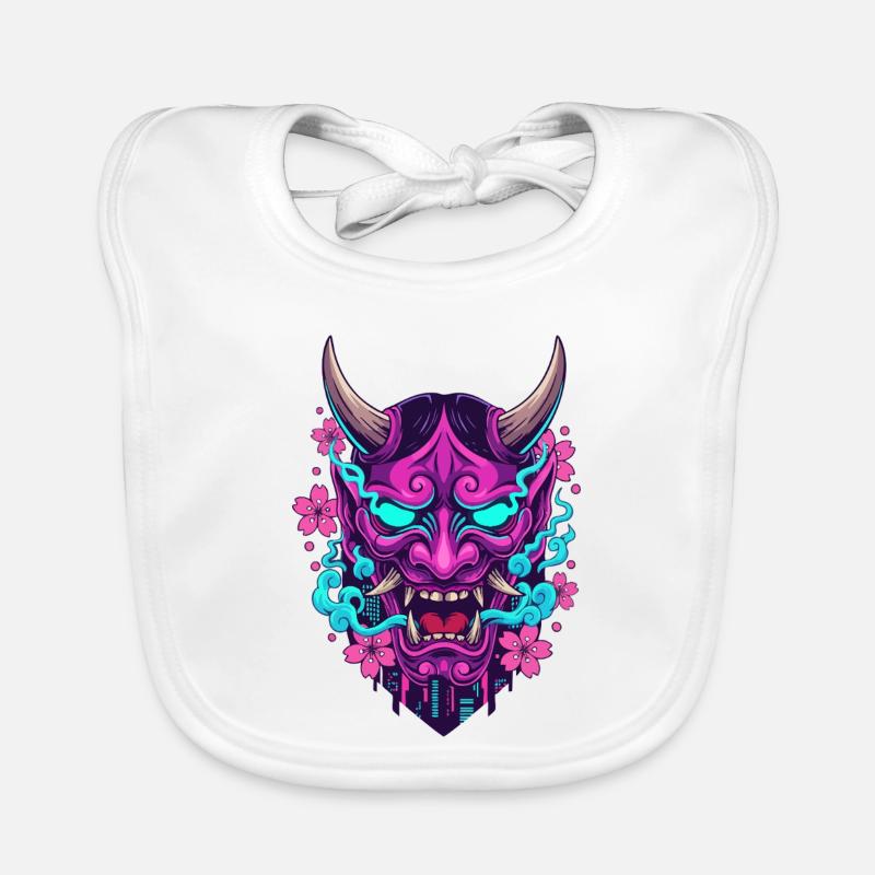 Masque Démon Néon Floral - Bavoir bio Bébé - blanc