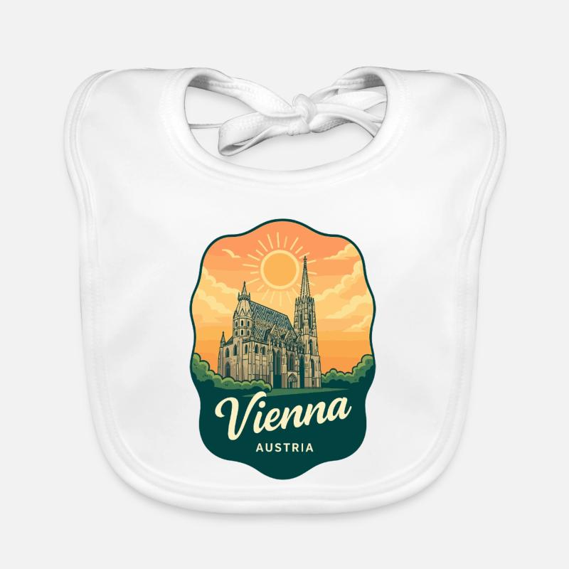 Vienna St Stephens Cathedral Austria Retro Badge Organic Baby Bibs