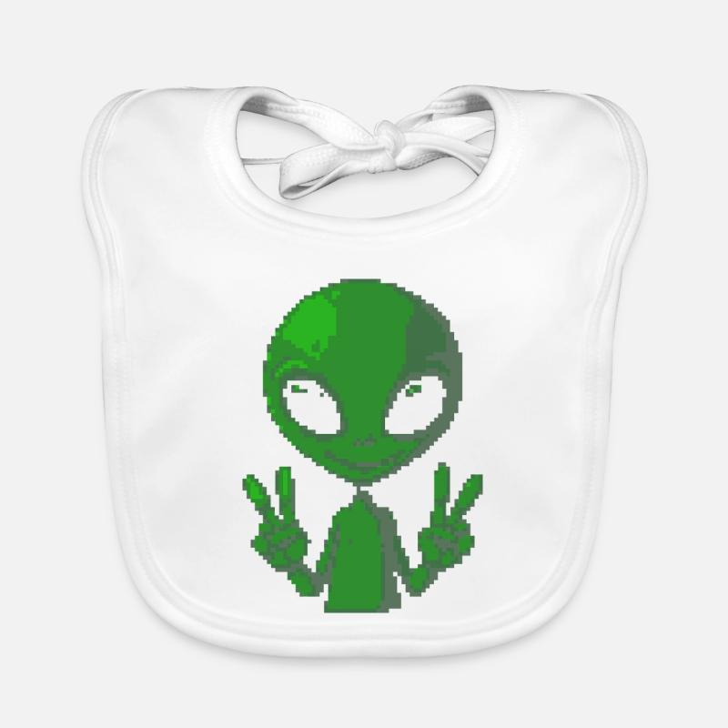 Pixel Alien Peace Sign Organic Baby Bibs