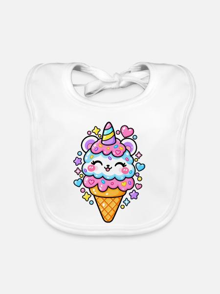 Lustiges Pastell-Eishorn - Baby Bio-Lätzchen - Weiß - Vorne