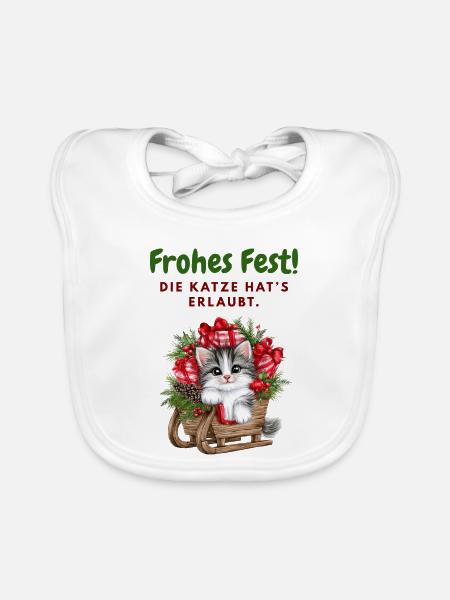 Frohes Fest... Weihnachen mit Katze - Baby Bio-Lätzchen - Weiß - Vorne
