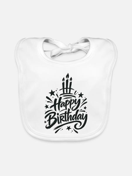 Herzlichen Glückwunsch zum Geburtstag Schwarze Grunge-Buchstaben - Baby Bio-Lätzchen - Weiß - Vorne