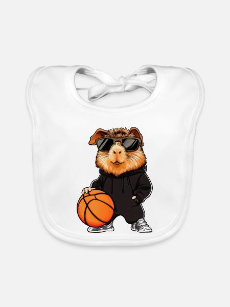 Basketball Meerschweinchen - Baby Bio-Lätzchen - Weiß - Vorne