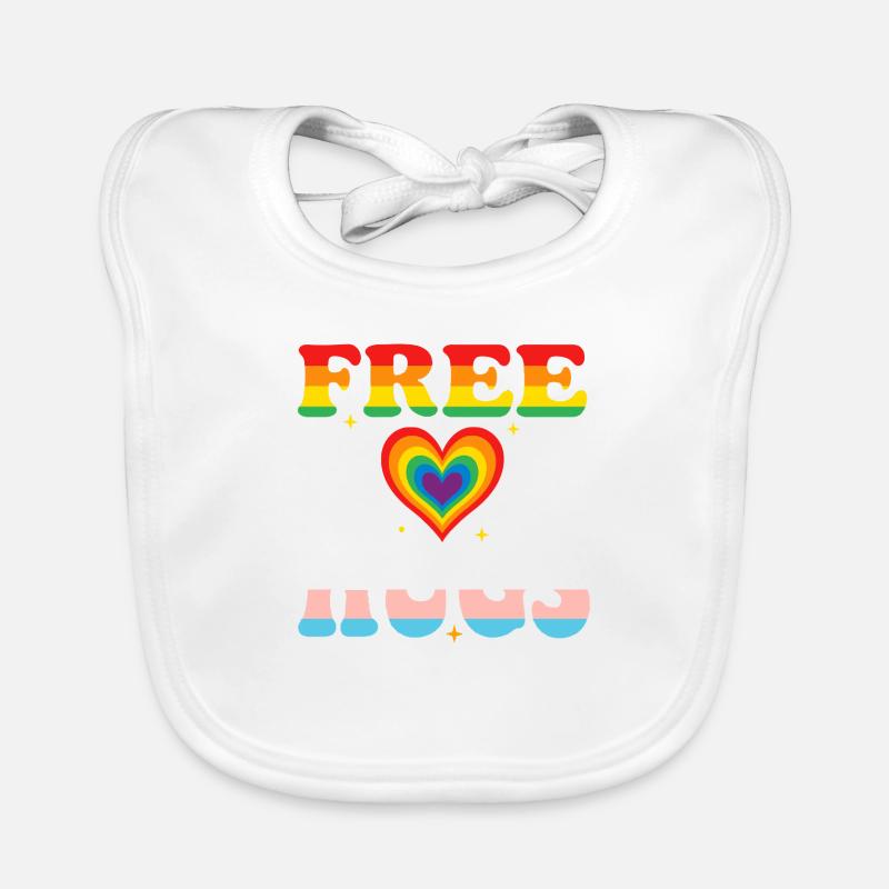 Coloré « Free Mom Hugs » Rainbow Pride - Bavoir bio Bébé - blanc