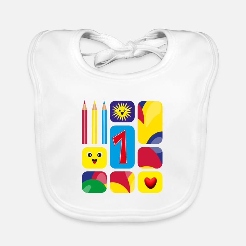 Bunte eins zum Geburtstag oder zur Grundschulzeit. Baby Bio-Lätzchen