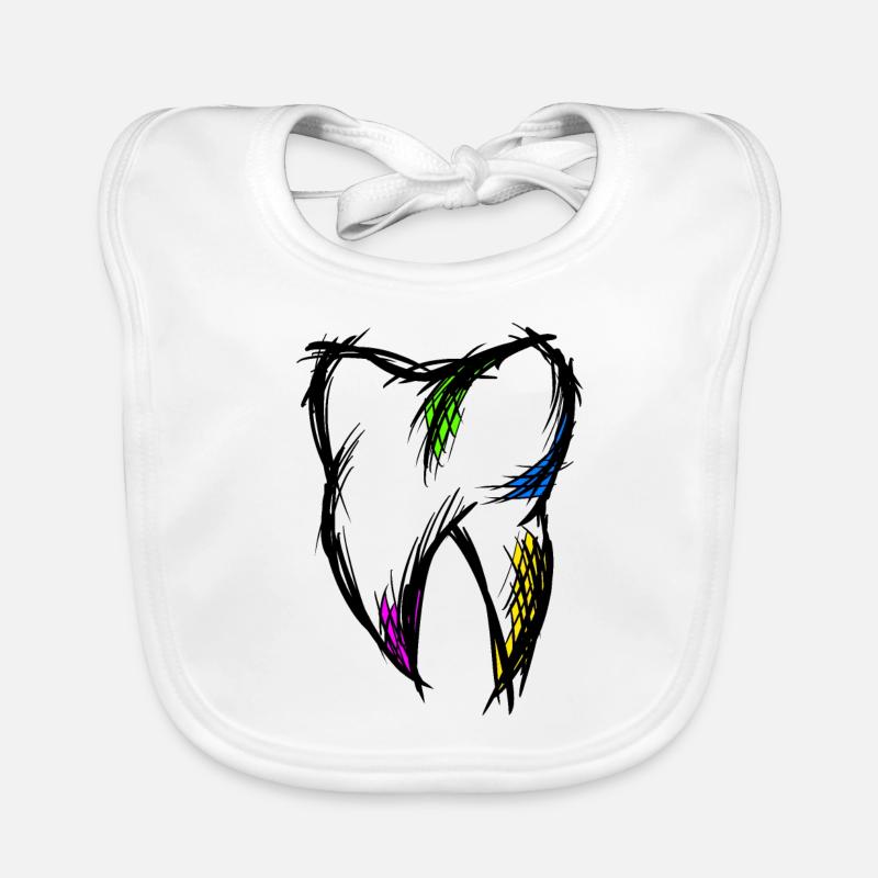 Dent colorée, dessin, dessinée à la main. Bavoir bio Bébé