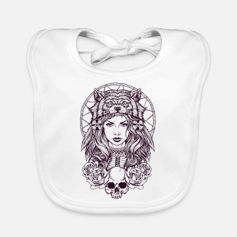 Native American Mädchen mit Wolf-Kopfschmuck Baby Bio-Lätzchen