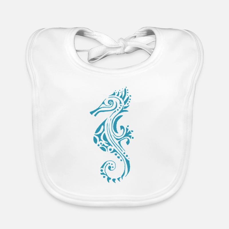 hyppocampe turquoise - Bavoir bio Bébé - blanc