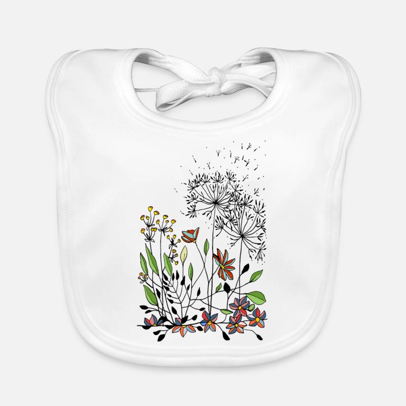 Fleurs - Bavoir bio Bébé - blanc