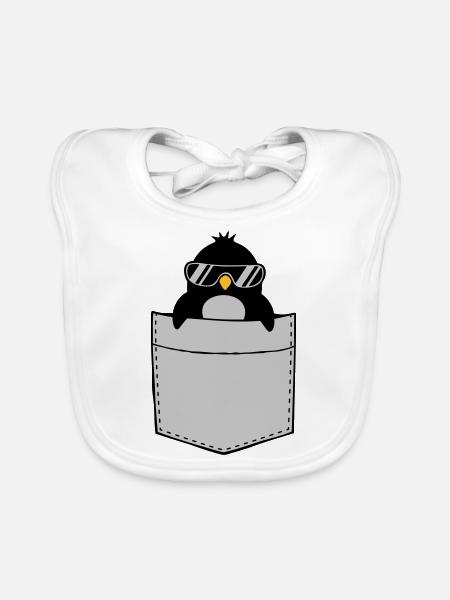 Penguin Shirt Chest Pocket - Organic Baby Bibs - white - Front