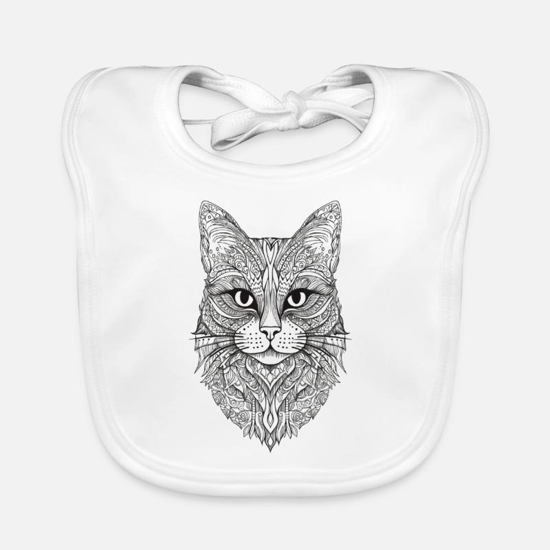 Cat Mandala Design Organic Baby Bibs