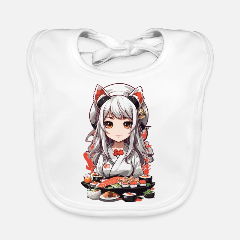 Kawaii Anime Sushi Master with Cat Ears Organic Baby Bibs