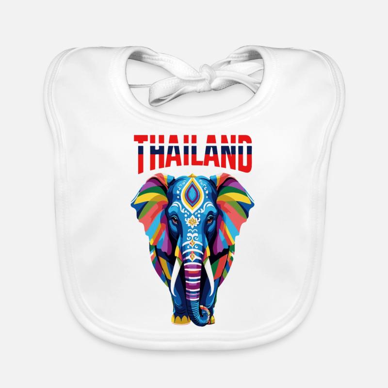 Éléphant abstrait coloré de Thaïlande - Bavoir bio Bébé - blanc