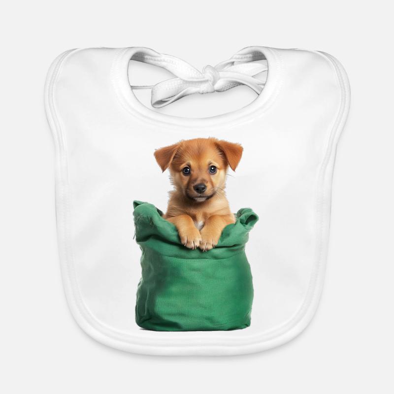 Chiot mignon dans un sac vert Bavoir bio Bébé