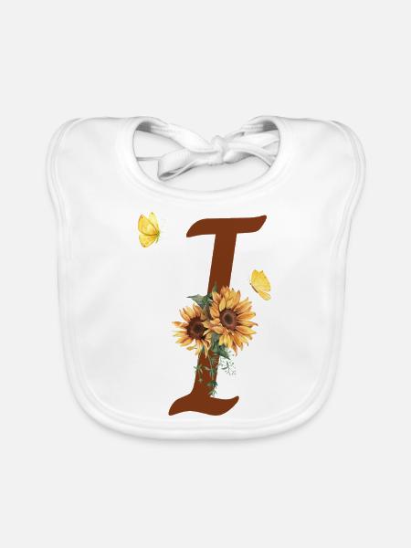 Buchstabe i Sonnenblume Schmetterling - Baby Bio-Lätzchen - Weiß - Vorne
