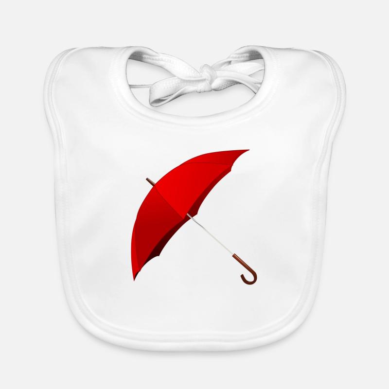 Roter Regenschirm aufgespannt. Geschenkidee Baby Bio-Lätzchen