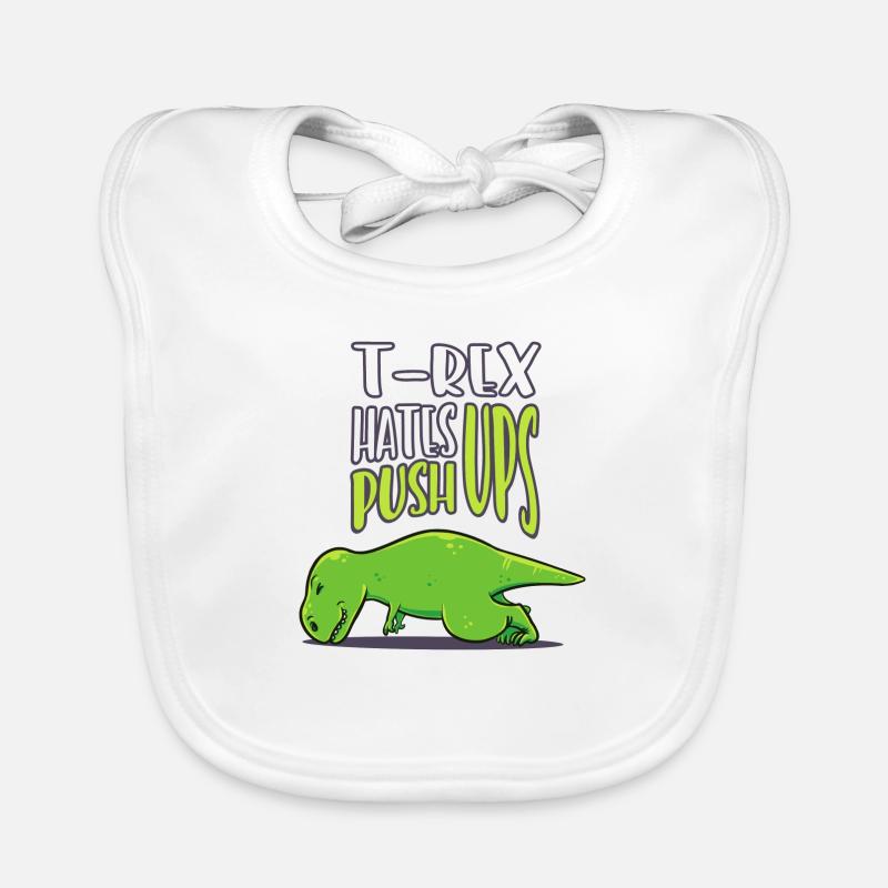 T Rex Hates Pushups Workout Funny Gift - Organic Baby Bibs - white