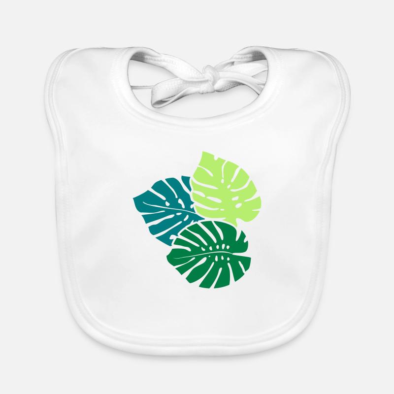 Trois Monstera Feuilles / Three Monstera Leaves (3c) - Bavoir bio Bébé - blanc