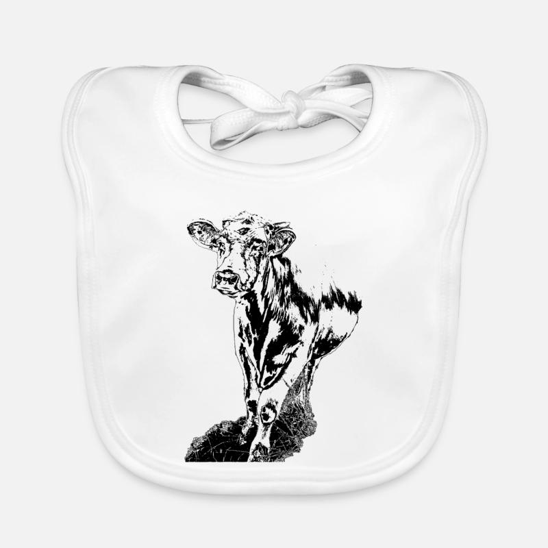 Vache Noir Blanc Bande Dessinée - Bavoir bio Bébé - blanc