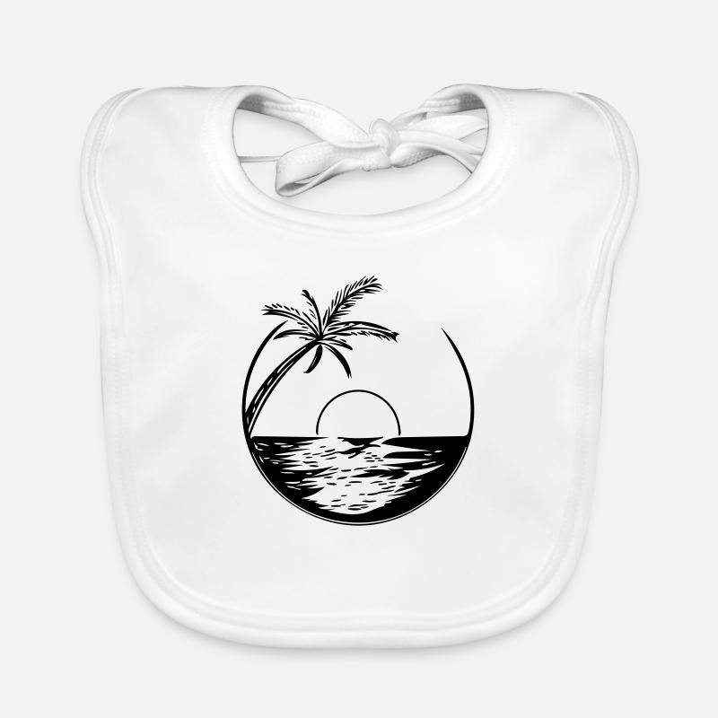 Sunset with palm tree - Vector Style Organic Baby Bibs